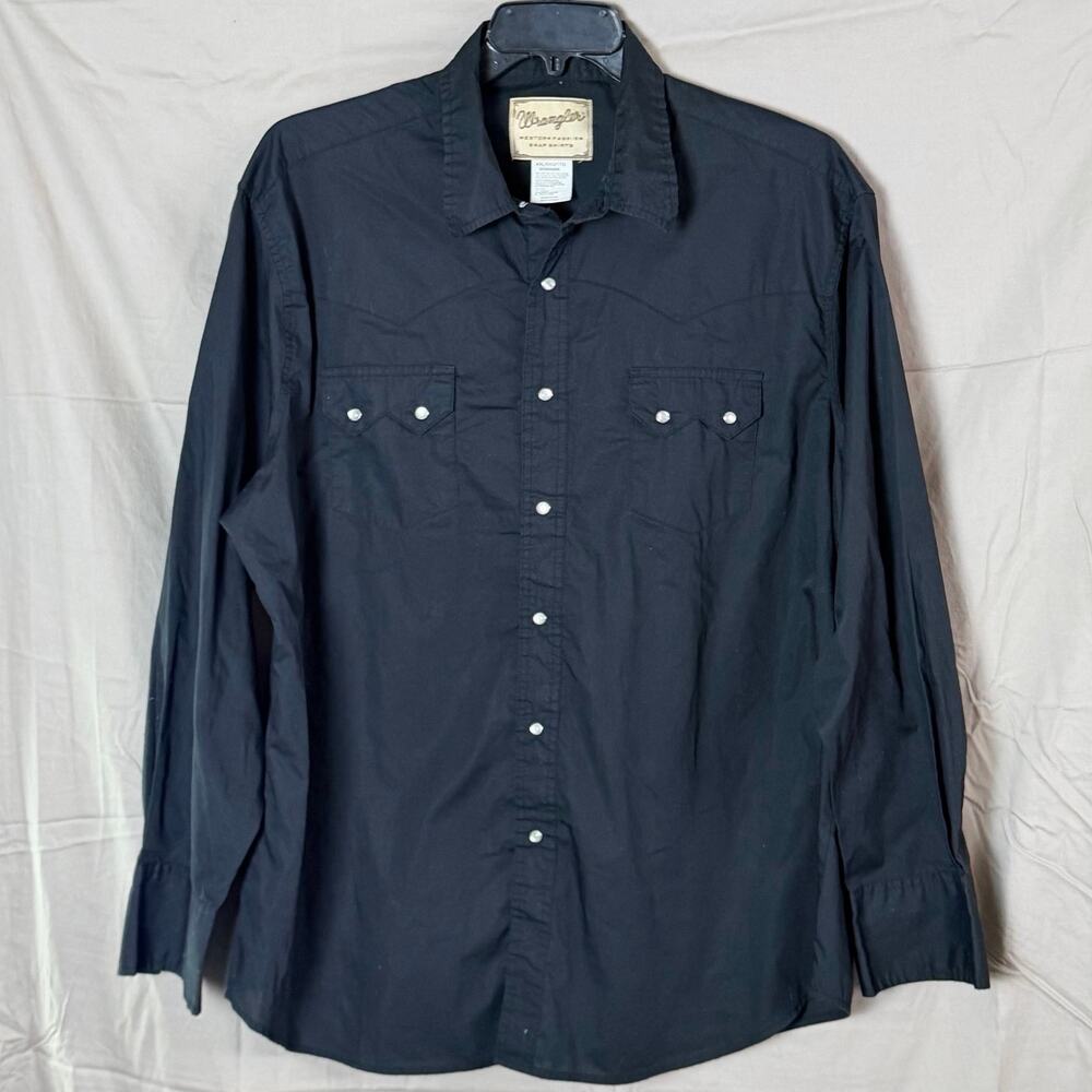Wrangler Pearl Snap shirt men’s XXL black Smile /double point pockets